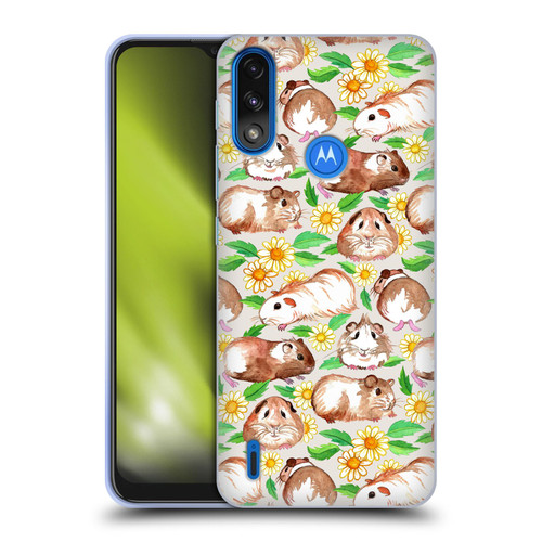Micklyn Le Feuvre Patterns 2 Guinea Pigs And Daisies In Watercolour On Tan Soft Gel Case for Motorola Moto E7 Power / Moto E7i Power