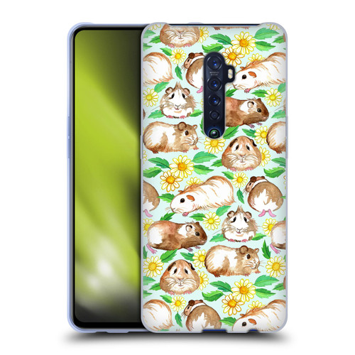 Micklyn Le Feuvre Patterns 2 Guinea Pigs And Daisies In Watercolour On Mint Soft Gel Case for OPPO Reno 2