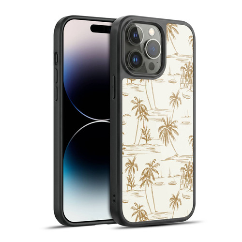 Anis Illustration Mix Pattern Beach Beige Gold Gel Armour Case For Apple iPhone 14 Pro Max