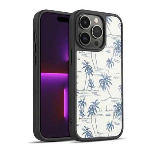 Anis Illustration Mix Pattern Blue Beach Bold Gel Armour Case For Apple iPhone 14 Pro