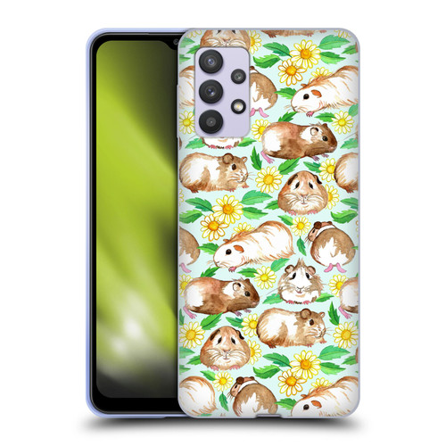 Micklyn Le Feuvre Patterns 2 Guinea Pigs And Daisies In Watercolour On Mint Soft Gel Case for Samsung Galaxy A32 5G / M32 5G (2021)