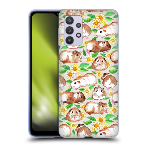 Micklyn Le Feuvre Patterns 2 Guinea Pigs And Daisies In Watercolour On Tan Soft Gel Case for Samsung Galaxy A32 5G / M32 5G (2021)