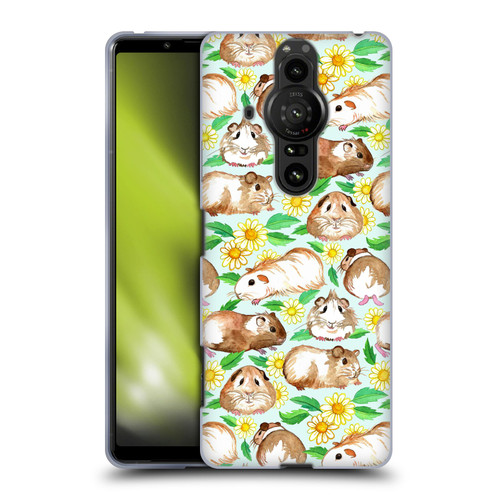 Micklyn Le Feuvre Patterns 2 Guinea Pigs And Daisies In Watercolour On Mint Soft Gel Case for Sony Xperia Pro-I