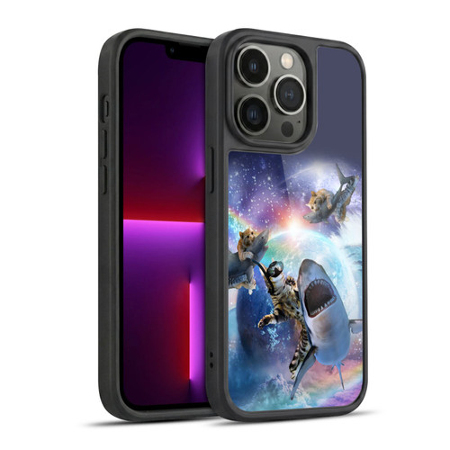 Random Galaxy Animals Space Cat Riding Shark Gel Armour Case For Apple iPhone 13 Pro