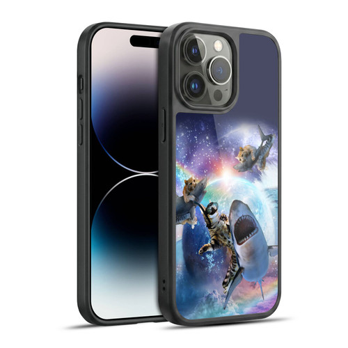 Random Galaxy Animals Space Cat Riding Shark Gel Armour Case For Apple iPhone 14 Pro Max
