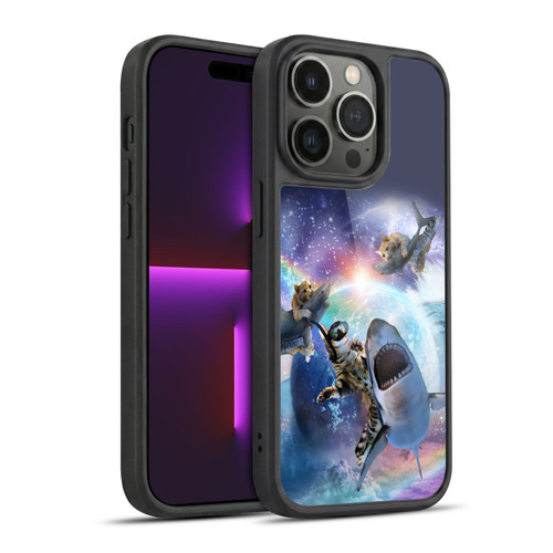 Random Galaxy Animals Space Cat Riding Shark Gel Armour Case For Apple iPhone 14 Pro