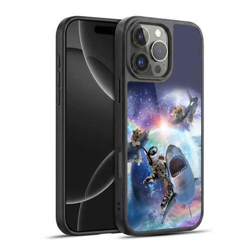 Random Galaxy Animals Space Cat Riding Shark Gel Armour Case For Apple iPhone 16 Pro Max