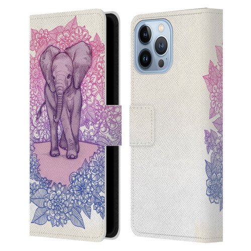 Micklyn Le Feuvre Animals Cute Baby Elephant Leather Book Wallet Case Cover For Apple iPhone 13 Pro Max