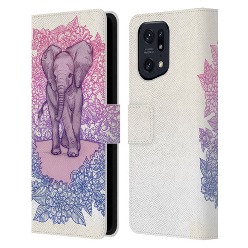 Micklyn Le Feuvre Animals Cute Baby Elephant Leather Book Wallet Case Cover For OPPO Find X5 Pro