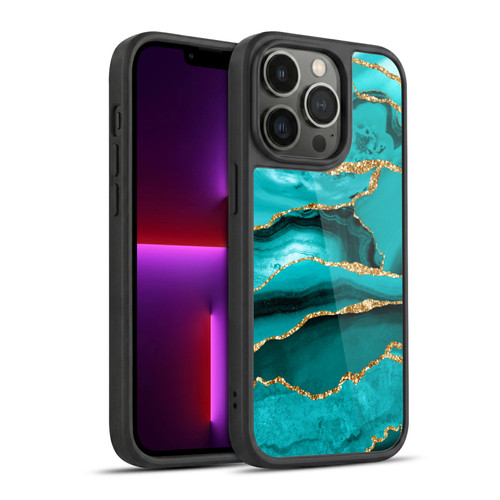 UtArt Malachite Emerald Aquamarine Gold Waves Gel Armour Case For Apple iPhone 13 Pro