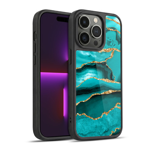 UtArt Malachite Emerald Aquamarine Gold Waves Gel Armour Case For Apple iPhone 14 Pro