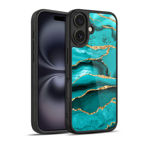UtArt Malachite Emerald Aquamarine Gold Waves Gel Armour Case For Apple iPhone 16