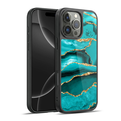UtArt Malachite Emerald Aquamarine Gold Waves Gel Armour Case For Apple iPhone 16 Pro Max