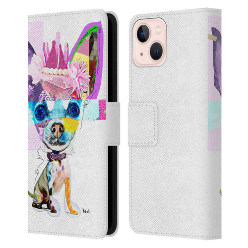 Michel Keck Animal Collage Chihuahua Leather Book Wallet Case Cover For Apple iPhone 13