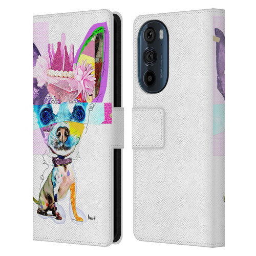 Michel Keck Animal Collage Chihuahua Leather Book Wallet Case Cover For Motorola Edge 30
