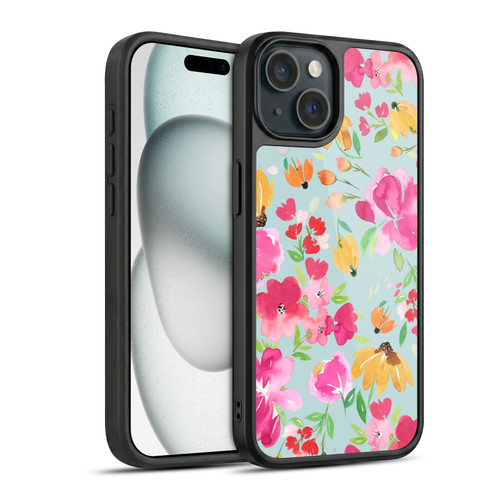 Ninola Spring Floral Flowers Blue Gel Armour Case For Apple iPhone 15