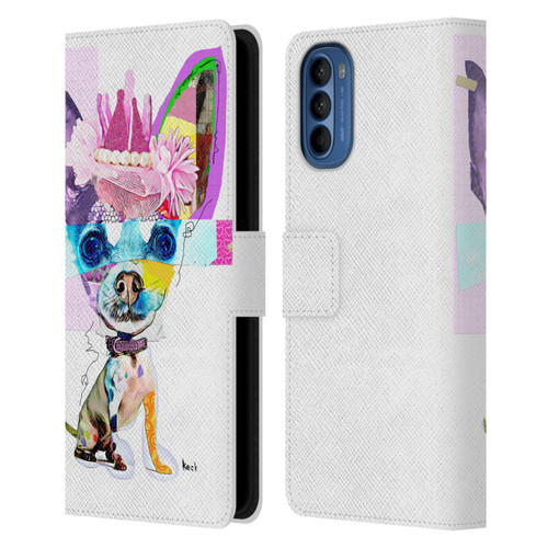 Michel Keck Animal Collage Chihuahua Leather Book Wallet Case Cover For Motorola Moto G41