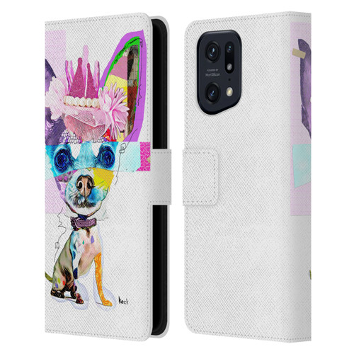 Michel Keck Animal Collage Chihuahua Leather Book Wallet Case Cover For OPPO Find X5 Pro