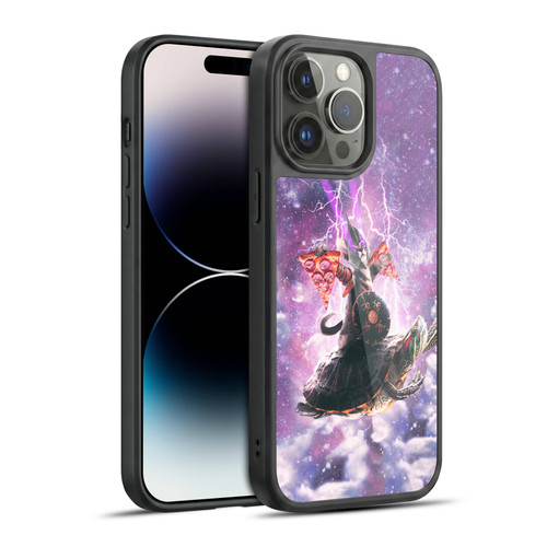 Random Galaxy Space Pizza Ride Lazer Cat Riding Turtle Gel Armour Case For Apple iPhone 14 Pro Max