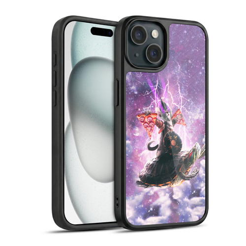Random Galaxy Space Pizza Ride Lazer Cat Riding Turtle Gel Armour Case For Apple iPhone 15