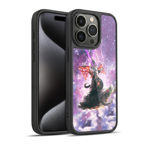 Random Galaxy Space Pizza Ride Lazer Cat Riding Turtle Gel Armour Case For Apple iPhone 15 Pro