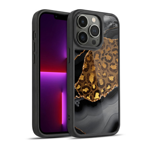 UtArt Wild Cat Marble Dark Gilded Leopard Gel Armour Case For Apple iPhone 13 Pro
