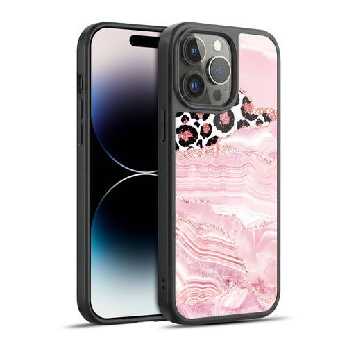 UtArt Wild Cat Marble Pink Glitter Gel Armour Case For Apple iPhone 14 Pro Max