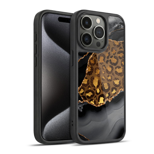 UtArt Wild Cat Marble Dark Gilded Leopard Gel Armour Case For Apple iPhone 15 Pro