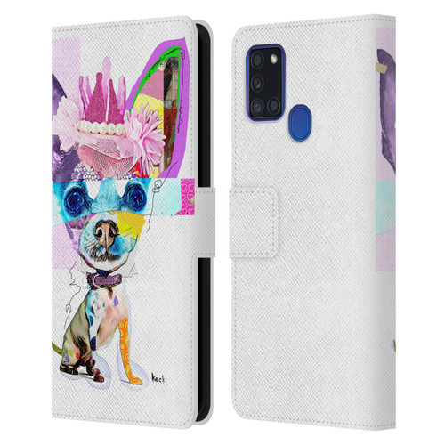 Michel Keck Animal Collage Chihuahua Leather Book Wallet Case Cover For Samsung Galaxy A21s (2020)