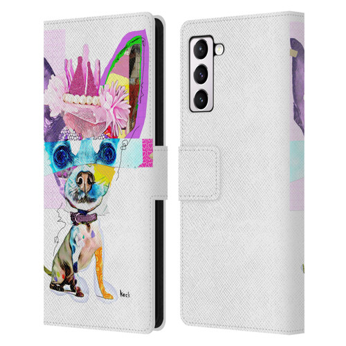 Michel Keck Animal Collage Chihuahua Leather Book Wallet Case Cover For Samsung Galaxy S21+ 5G