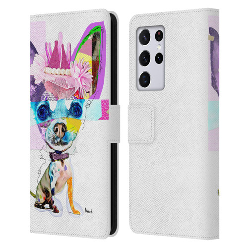 Michel Keck Animal Collage Chihuahua Leather Book Wallet Case Cover For Samsung Galaxy S21 Ultra 5G