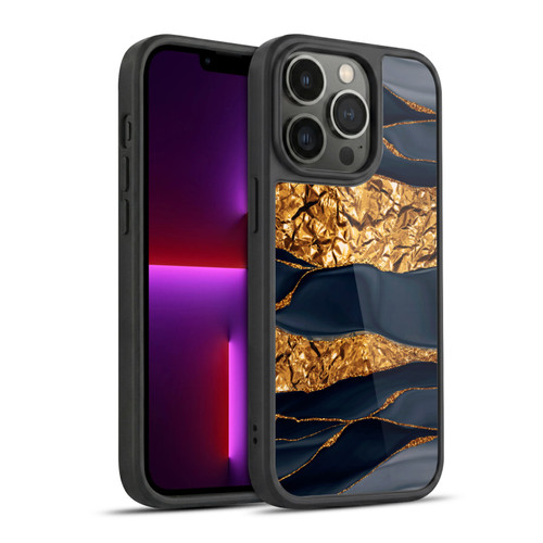 UtArt Dark Night Marble Gold Foil And Ink Gel Armour Case For Apple iPhone 13 Pro
