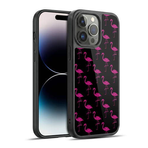 PLdesign Sparkly Flamingo Pink Pattern On Black Gel Armour Case For Apple iPhone 14 Pro Max