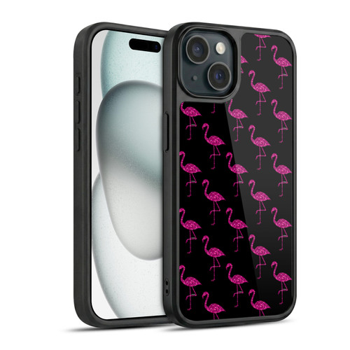 PLdesign Sparkly Flamingo Pink Pattern On Black Gel Armour Case For Apple iPhone 15
