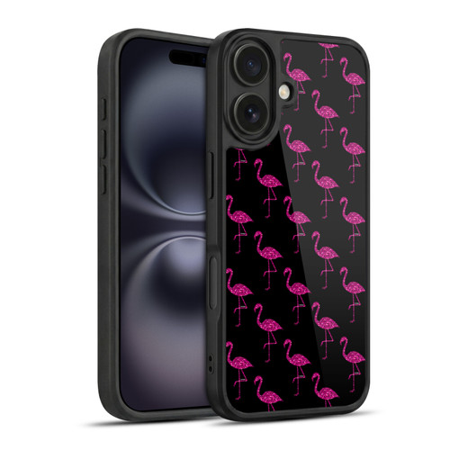 PLdesign Sparkly Flamingo Pink Pattern On Black Gel Armour Case For Apple iPhone 16