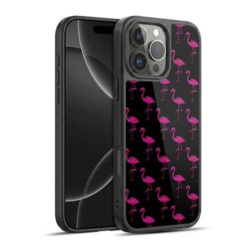 PLdesign Sparkly Flamingo Pink Pattern On Black Gel Armour Case For Apple iPhone 16 Pro Max