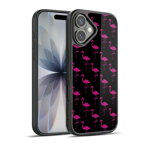 PLdesign Sparkly Flamingo Pink Pattern On Black Gel Armour Case For Apple iPhone 17