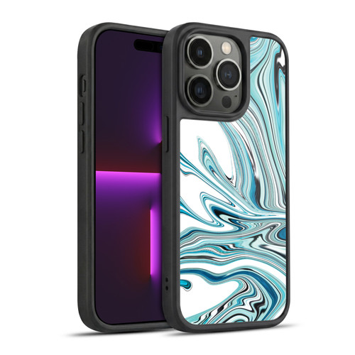 Suzan Lind Marble Swirls Teal White Gel Armour Case For Apple iPhone 14 Pro