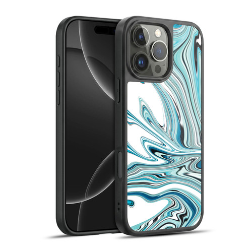 Suzan Lind Marble Swirls Teal White Gel Armour Case For Apple iPhone 16 Pro Max