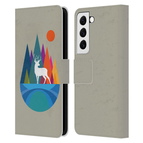 Dave Loblaw Contemporary Art Mountain Deer Leather Book Wallet Case Cover For Samsung Galaxy S22 5G