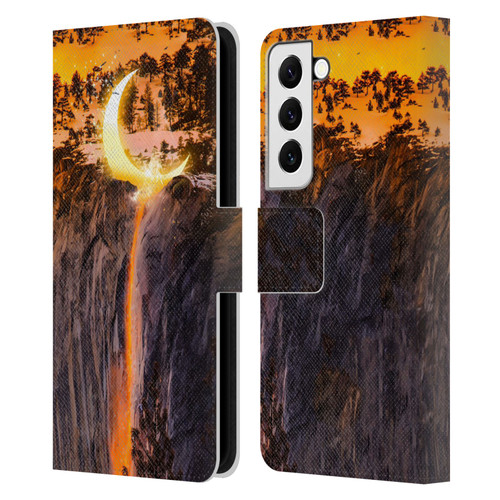 Dave Loblaw Sci-Fi And Surreal Fire Canyon Moon Leather Book Wallet Case Cover For Samsung Galaxy S22 5G