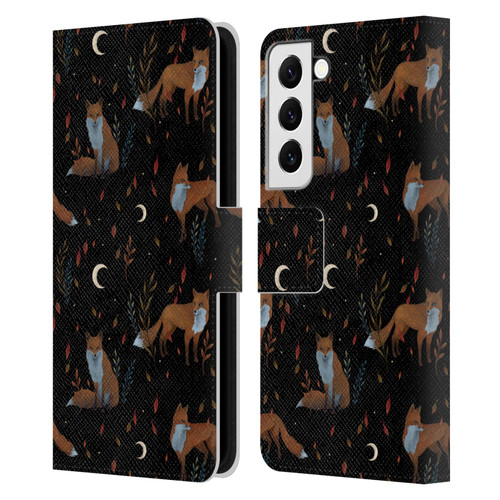 Episodic Drawing Art Foxes Pattern Leather Book Wallet Case Cover For Samsung Galaxy S22 5G
