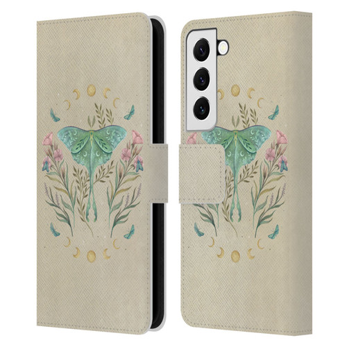 Episodic Drawing Illustration Animals Moth, Butterflies, & Flowers Leather Book Wallet Case Cover For Samsung Galaxy S22 5G