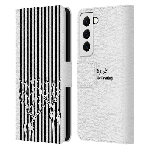 Episodic Drawing Mix Illustrations Deers In Stripes Leather Book Wallet Case Cover For Samsung Galaxy S22 5G