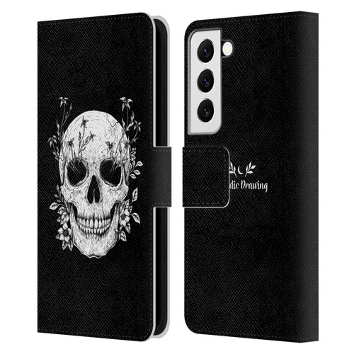 Episodic Drawing Mix Illustrations Floral Skull Leather Book Wallet Case Cover For Samsung Galaxy S22 5G