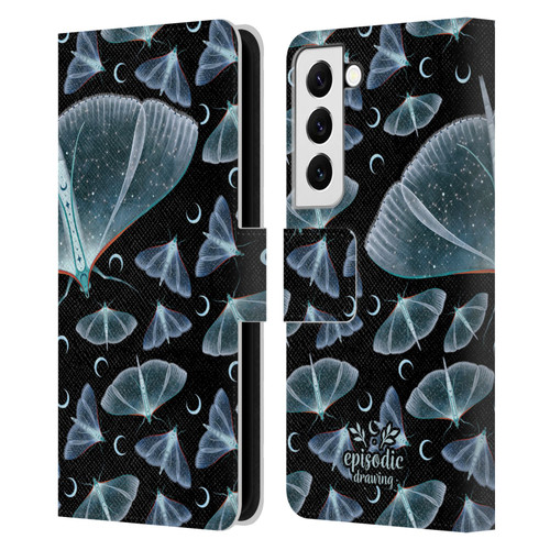 Episodic Drawing Moth Patterns Translucent Leather Book Wallet Case Cover For Samsung Galaxy S22 5G