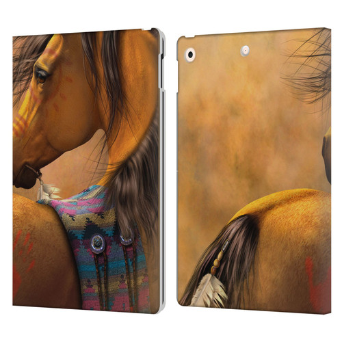 Laurie Prindle Western Stallion Kiowa Gold Leather Book Wallet Case Cover For Apple iPad 10.2 2019/2020/2021