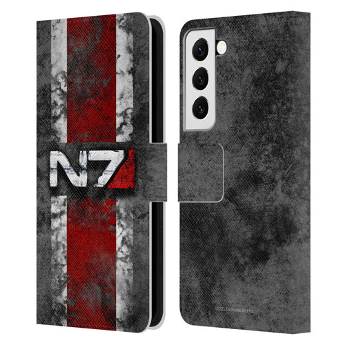EA Bioware Mass Effect Graphics N7 Logo Distressed Leather Book Wallet Case Cover For Samsung Galaxy S22 5G