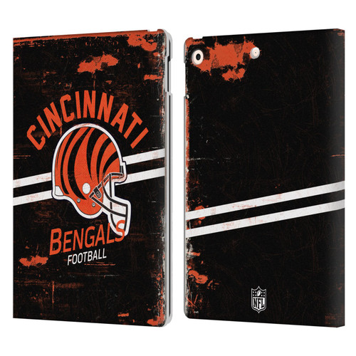 NFL Cincinnati Bengals Logo Art Helmet Distressed Leather Book Wallet Case Cover For Apple iPad 10.2 2019/2020/2021