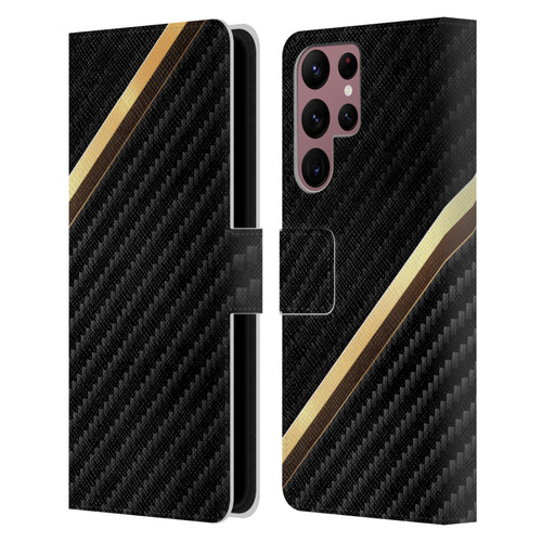 Alyn Spiller Carbon Fiber Gold Leather Book Wallet Case Cover For Samsung Galaxy S22 Ultra 5G